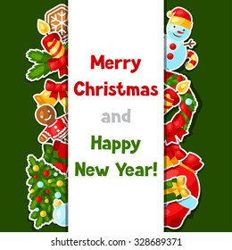 Merry Christmas and Happy New Year sticker invitation card.