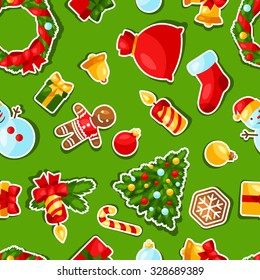 Merry Christmas and Happy New Year sticker seamless pattern.