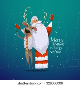 Merry Christmas and Happy New Year card with Santa Claus