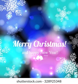  Merry Christmas and Happy New Year Card Xmas Card. Blur Silver Snowflakes. Vector.

