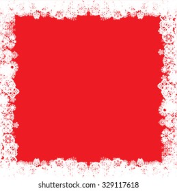 Merry Christmas and Happy New Year 2016 Celebration Red Grunge Background with Snowflake Border Frame . Invitation Card . Vector Illustration.