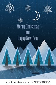 Merry Christmas and Happy New Year postcard. Winter. Vector Illustration