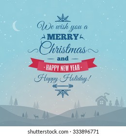 Merry Christmas and Happy New Year Greeting Card. Vector Illustration