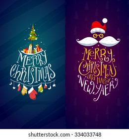 Merry christmas and Happy New Year labels set