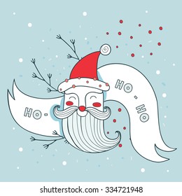 Merry Christmas Happy New Year Santa Claus greeting card background Vector illustration