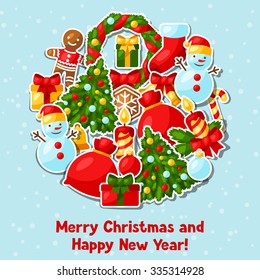 Merry Christmas and Happy New Year sticker invitation card.