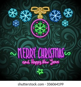 merry christmas and happy new year Neon Sign. art background