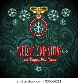 merry christmas and happy new year Neon Sign. art background