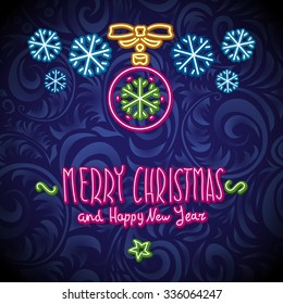 merry christmas and happy new year Neon Sign. art background