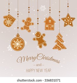 Merry Christmas and Happy New Year Greeting Card. Vector Illustration