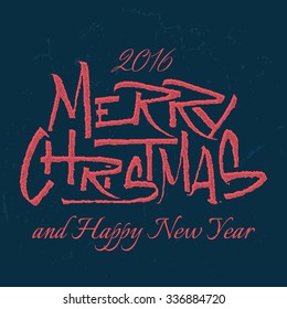 Merry christmas  and happy new year 2016 insignia  and labels for any use, written by ruling pen