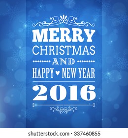 merry christmas and happy new year 2016 background. vector greeting card.