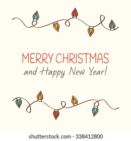 Merry Christmas and Happy New Year Greeting Card. Vector illustration