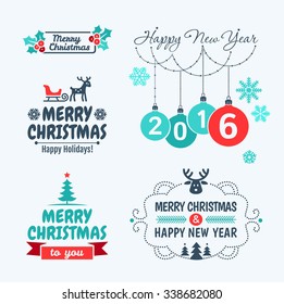 Merry Christmas and happy new year 2016. Set of typographic elements,  frames and vintage labels.