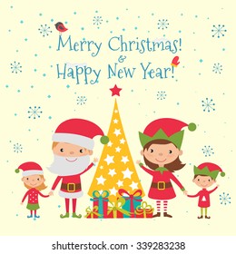 Merry Christmas and Happy New Year Background or Greeting Card. Vector Illustration