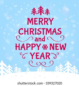 Merry Christmas and Happy New Year Greeting Card Template. Vector Illustration