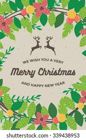 Merry christmas and happy new year card for poster background template retro vector illustration