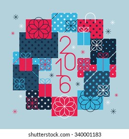 Merry Christmas and Happy new year. Label for Holiday, Invitations and Greeting Cards. Xmas Poster, Banner, Placard or Card Template. Winter Illustration.