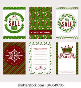 Merry Christmas and Happy New Year! Set of holidays banners. Templates in traditional white, green and red colors. Christmas sale and discount, greeting cards and invitation. Vector collection.
