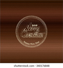 Merry christmas  and happy new year 2016 insignia  and labels for any use, written by ruling pen , on a wooden background