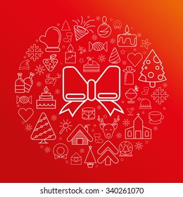 Merry Christmas, happy new year  icons and elements, red background, vector