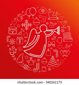 Merry Christmas, happy new year  icons and elements, red background, vector