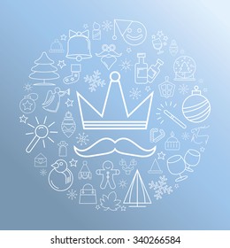 Merry Christmas and happy new year icons and elements blue background