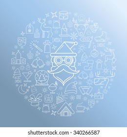 Merry Christmas and happy new year icons and elements blue background