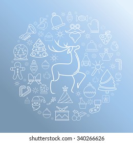 Merry Christmas and happy new year icons and elements blue background