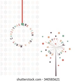 Merry Christmas and Happy New Year - simple vector illustration with sparkle