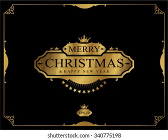 Merry Christmas and Happy New Year premium card, vintage Christmas elements. Royal flourishes calligraphic. Luxury greeting Merry Christmas card.