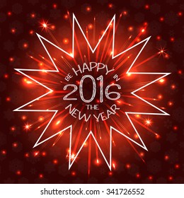 Merry Christmas and Happy New Year 2016 greeting card with beautiful fireworks in the night. Shining Christmas background. Vector illustration.
