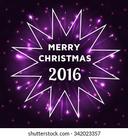 Merry Christmas and Happy New Year 2016 greeting card with beautiful fireworks in the night. Shining Christmas background. Vector illustration.

