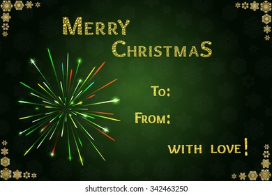 Merry Christmas and Happy New Year 2016 greeting card with beautiful fireworks in the night. Shining Christmas background. Vector illustration.