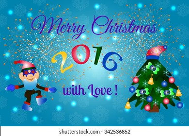 Merry Christmas and Happy New Year 2016 greeting card with beautiful fireworks in the night. Shining Christmas background. Vector illustration.
