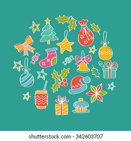 Merry Christmas and Happy New Year Greeting Card. Vector illustration
