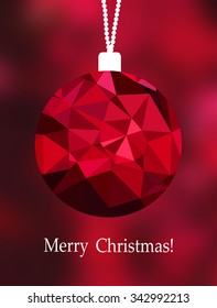 Merry christmas and happy new year  xmas ball in poly triangle style. Greeting card. EPS10 vector.