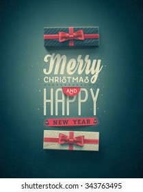 Merry Christmas and Happy New Year, greeting card, eps 10