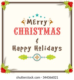 Merry Christmas and Happy New Year celebrations greeting card design with colorful ornaments.