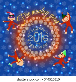 Merry Christmas and Happy New Year 2016 greeting card with beautiful fireworks in the night. Shining Christmas background. Vector illustration.