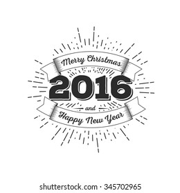 Merry Christmas and Happy New Year 2016 Typography Composition . Holiday Vector Illustration with firework. Template for poster, banner, shop decoration.