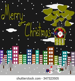 Merry Christmas And Happy New Year, Santa Claus in heart balloon, vector