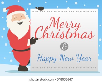 Merry Christmas & Happy New Year with a Happy Santa Claus Pointing