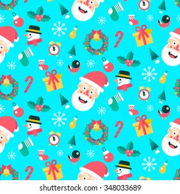 Merry christmas and happy new year winter seamless pattern. Vector flat illustration.