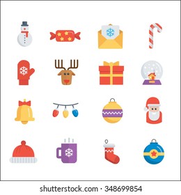 Merry Christmas And Happy New Year. Set of Christmas icons on white