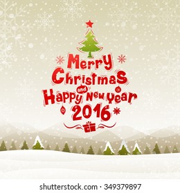 merry Christmas & happy new year 2016, Type, snowflakes, Landscape background & texture