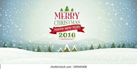 merry Christmas & happy new year 2016, Type, snowflakes, Landscape background & texture