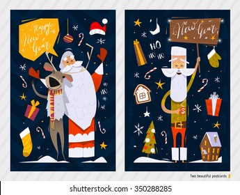 Merry Christmas and Happy New Year postcards