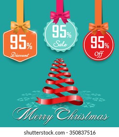 Merry Christmas And Happy New Year sale design template. 95% sale graphic - Vector illustration EPS10