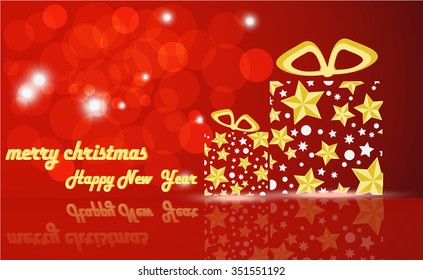 Merry christmas & Happy new year illustration with gift box on red background
